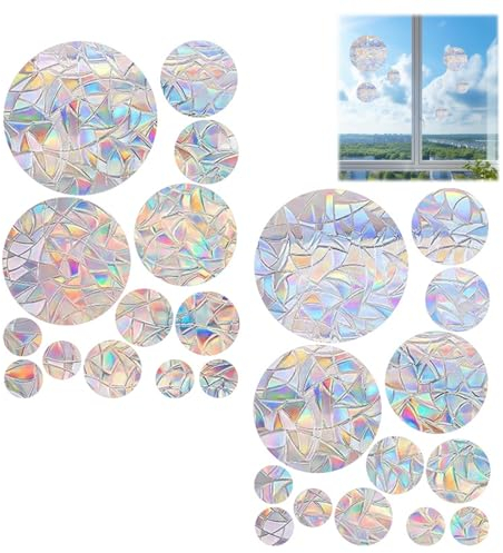Landrain 26 Stück Wasserfest Abnehmbare Window Suncatcher Sticker, Vogelschutz für Glasscheiben Rainbow Spaces Prisma Fnsteraufkleber