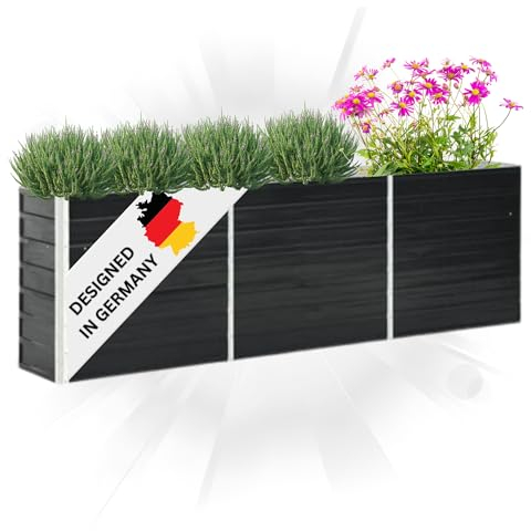 DELUKE® Hochbeet für Garten Oskar Anthrazit | 240x40x77cm | Verzinkter Stahl | Wetterfest | Hochbeet Metall Gartenbeet Kräuterbeet Blumenbeet Beet hoch Frühbeet für Garten Gemüsebeet