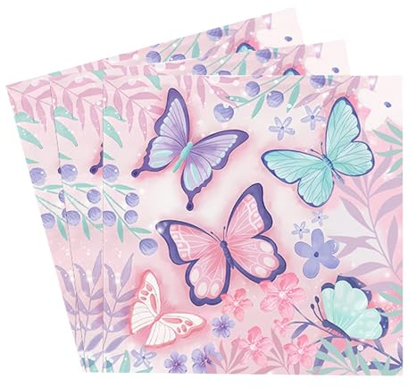 Lot de 40 Serviettes de Table en Papier Motif Papillons - Décoration de Table Printanière 33x33 cm