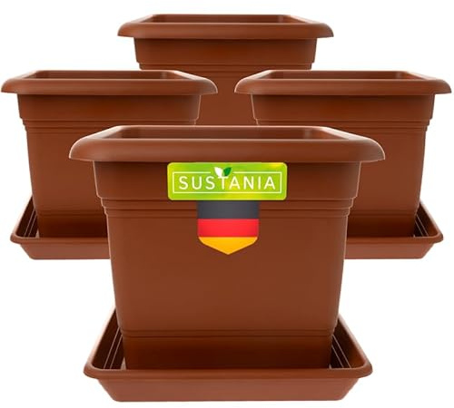 LIVINJA GroÃŸer Terracotta Pflanzkübel 48x48 für AuÃŸen 4er Set - Wetterfester Blumentopf & Pflanztopf Premium, Ideal Ãœbertopf mit Entwässerung, Garten-Terrasse