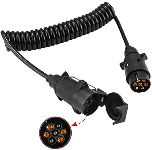 DARKGUARD Cable alargador para remolque, 12 V, 2,5 m, 7 polos, cable en espiral, cable de remolque con enchufe para bicicleta, camión, tractor