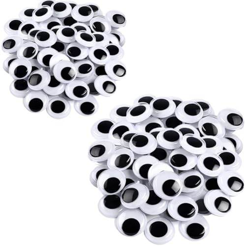 100 Stück Selbstklebende Wackelaugen, 20/25mm Kulleraugen Selbstklebend, Kunststoff Augen zum Basteln,Puppe Augen, Schwarz Wackelaugen, Bastelaugen, Wiggle Googly eyes für DIY Kunsthandwerk Dekoration