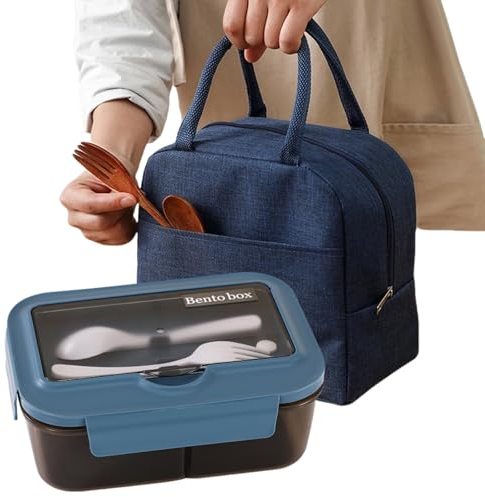 KLLJ Bento Lunch Box avec Compartiments, Anti-Fuite pour Enfant et Adulte - Boîte à Déjeuner Compartimentée avec Couverts