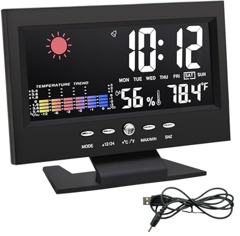 Station météorologique extérieure intérieure, horloge météo de l'affichage des couleurs numériques avec température, humidité, calendrier, thermomètre extérieur intérieur sans fil avec rétro-éclairag