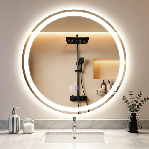 Mursche Rund Badspiegel Mit Beleuchtung - LED Bad Wand Spiegel Badezimmer | Wandspiegel Mit Licht, IP44 60 cm Runder Badezimmerspiegel Bathroom Mirror Mit Beleuchtet und Entfogger-Funktion