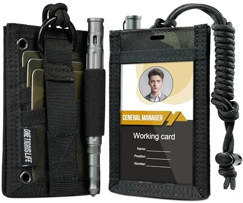 OneTigris 2-i-1 taktisk ID-korthållare, Cordura 500D nylon, kompatibel MOLLE, klart fönster, 3 kortplatser och pennhållare, för EDC, utomhusaktiviteter