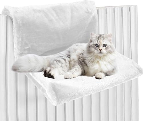 Jokapy Hängematte für Katzen, Heizkörper, Heizkörper, mit weicher und Warmer Plüschdecke, waschbar, Plüsch, Katzenbett zum Aufhängen, Fenster-Hängematte für Katzen für (Weiß, Quadrat)