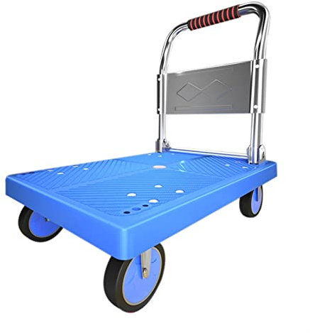 VDQUUACI Plattformwagen, zusammenklappbarer Schubkarren, Schwerlast-Schubkarren, Handkarren, geeignet für Gepäck, Einkaufen, Reisen, Umzüge und Büro (Farbe: Blau, Größe: 90 x 60 cm)