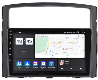Radio estéreo de coche Android 14 de doble DIN de 9 pulgadas para Mitsubishi Pajero 4 V80 V90 2006-2014 con cámara de respaldo inalámbrica Carplay AHD, controles de volante Bluetooth, navegación GPS