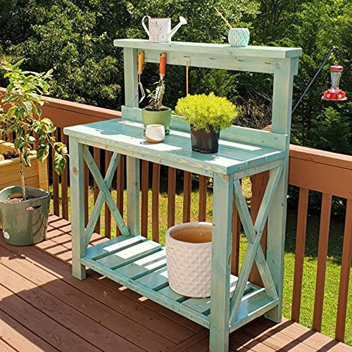 Banc de Jardin en Bois pour rempotage, Table de Travail, étagères Ouvertes, établi Multifonction, étagère de Rangement avec Crochet (Plusieurs Couleurs) (Couleur : Vert)