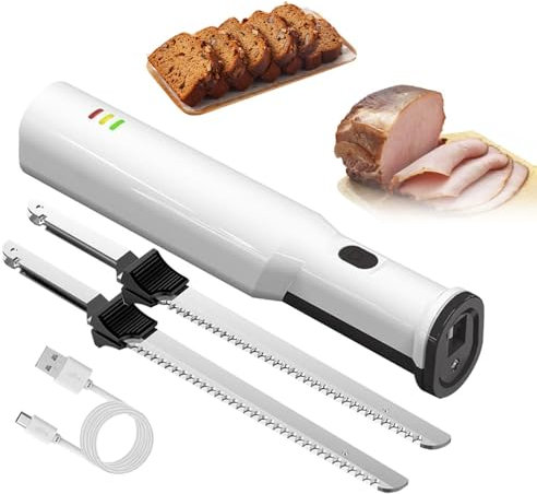 KYZTMHC Couteau de Sculpture Électrique à la Viande, Coupe-Pain et Trancheuse de Viande, Couteau à Pain Électrique Rechargeable sans Fil, avec 2 Lames en Acier Inoxydable, pour la Sculpture du Pain