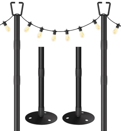 Sprimden 2 Pack 10FT String Light Poles for Outdoor Decor, Sturdy Light Pole with Hard Ground Base, Adjustable Metal Light Posts for Outside Patio, Backyard, Deck, Garden, Party, Wedding