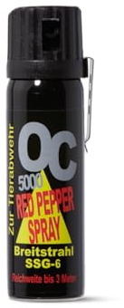 Pfefferspray OC 5000 Breitstrahl 40 ml 50 ml 63 ml - mit Metallclip - EXTRA STARK - zur Selbstverteidigung hochwertiges KO Spray mit Federdeckel - 3 Meter Reichweite (5, 63 ml)