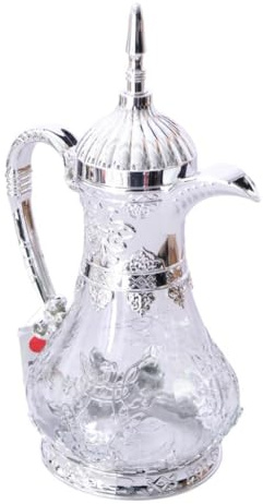 kowaku Arabic Coffee Pot Coffee Maker Beverage Pitcher Multifunctional 1.6L Arabic Tea Pot Tea Kettle for Kitchen Eid Mubarak Home, Silver