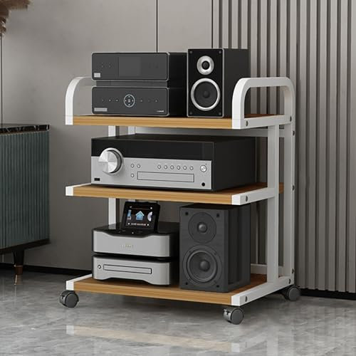 Genérico Estante para Medios audiovisuales, para Videojuegos, DVD, esquinero, Torre de Audio estéreo, Moderno con Ruedas, para Reproductores de DVD, Consolas de Juegos y routers WiFi (Negro, 50 x 40