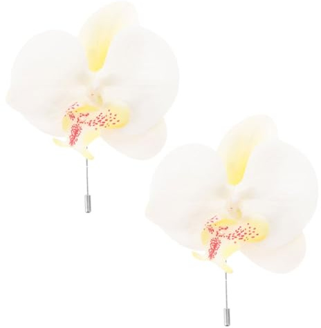 AKOOSY Broche Orchidée Blanche En Soie, Épingle Fleur De Revers, Lot 2 Pièces, Accessoire Cérémonie Homme Femme, Mariage Bal Fin D'année, Design Élégant Et Solide