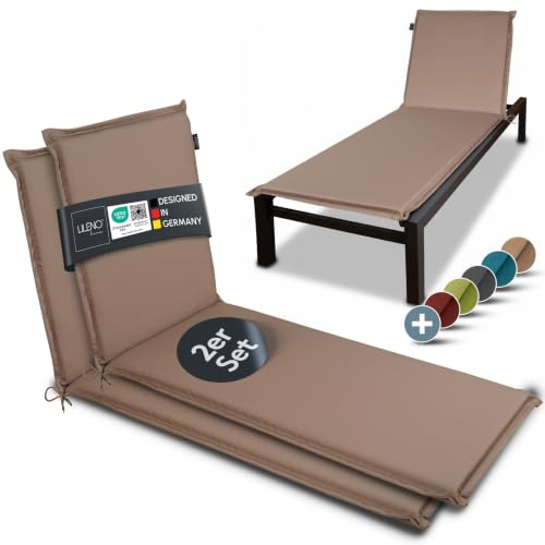 LILENO HOME Sonnenliege Auflage als [2er Set - Rollliege] in Taupe | Gartenliegen Auflage perfekt für Strandliege - Polster Auflage für Gartenliege (188x60x5cm) MIA