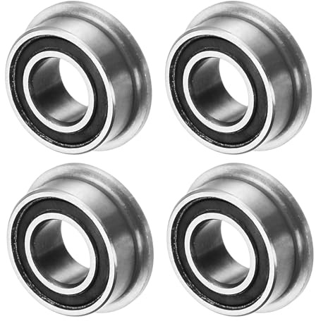 M METERXITY 4-Pack MF105-2RS Flanged Ball Bearing, 5 x 10 x 4mm Double Rubber Shielded Chrome Steel (GCr15) Flange Rip Bearings for Wheelbarrow/Printer/Fax Machines/Power Tools