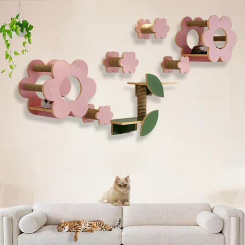 XMLYSMYS Kletterwand Katze, Katzenwandmöbel mit Sitzstange, Katzenhaus, Kratzbaum, Stilvolles Design, DIY-Katzenwand-Dschungel(8PCS)