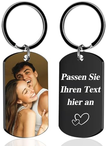RSQGT Schlüsselanhänger Personalisierter mit Foto - Hochwertiger Edelstahl Schlüsselanhänger Personalisierbar mit Bild + Text - Geschenk für Partner, Eltern, Haustiere (Farbbild & Text)