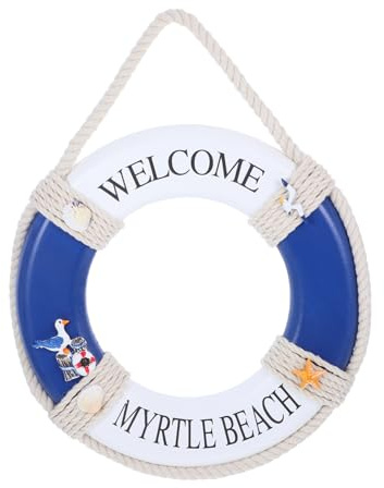 ABOOFAN Nautical Life Ring Wall Decor Wooden Lifebuoy Hanging Ornament Blue Seabird Design Easy Installation for Living Room Bar Nursery Seaside Decoration