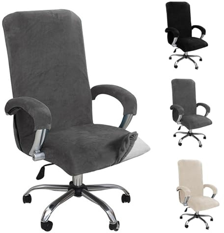 Bocguy Bürostuhl Bezug - Elastischer Samt Überzug, Samtplüsch Bürostuhl Bezug mit Armlehne für Gaming Stuhl, Drehstuhl & Bürosessel - Stretch Stuhlhussen Abnehmbar, Maschinenwaschbar (XL, Grau)
