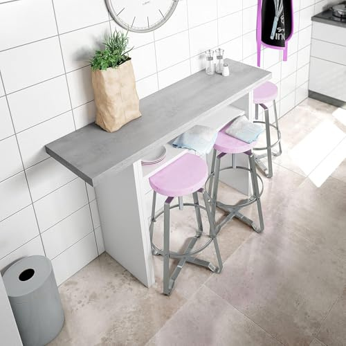 habeig Klappbarer Küchentisch Kommode Esstisch Klapptisch, 120x70 cm, Weiß mit Zement-Grauer Tischplatte, Platzsparend, Stabil #4587