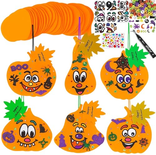 YceLon kürbis deko Kinder DIY Set,12 Stück Herbst und Halloween Bastelset zum kreativen Gestalten für basteln mit kindern und festliche Dekoration mit zufälligen Aufklebern