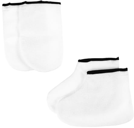 Guantes de Cuidado Exfoliante para Pies y Manos, 2 Pares Blanco | Poliéster, Uso en Spa y Salón Profesional, Protección para Cera de Parafina, Mantiene el Calor