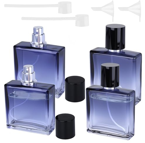 RVLZKCPG 4 Stück Parfümzerstäuber Nachfüllbar, Parfum Flakon Leer mit Trichter und Parfümspender, Gradient Blau Parfüm Flaschen zum Befüllen, Perfume Bottle für Reise, Kosmetik (30ml/50ml)