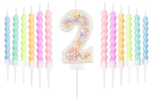 Set de velas de 2 años cumpleaños de Macarón blanco,decoración 2nd de cumpleaños para niños y niñas,número 2 vela para pastel,Vela arco iris para decoración de fiesta de chica chico,Duchas para bebés