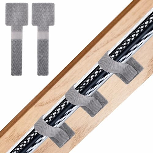 Funnytek 30PCS Kabelmanagement Schreibtisch, Kabelhalter Selbstklebend Grau | Langlebig Nylon, Wiederverwendbare Klett-Kabelbinder Klettverschluss, Kabelbänder Kabelorganizer für Zuhause Büro Schule