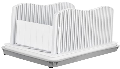 GRIRIW Guide de Découpe de Réglable Ramasse-Miettes Trancheuse Plastique Compacte Planche à Découper Amovible pour Pains Bagels et Pâtisseries Outil de Découpe Domestique Polyvalent