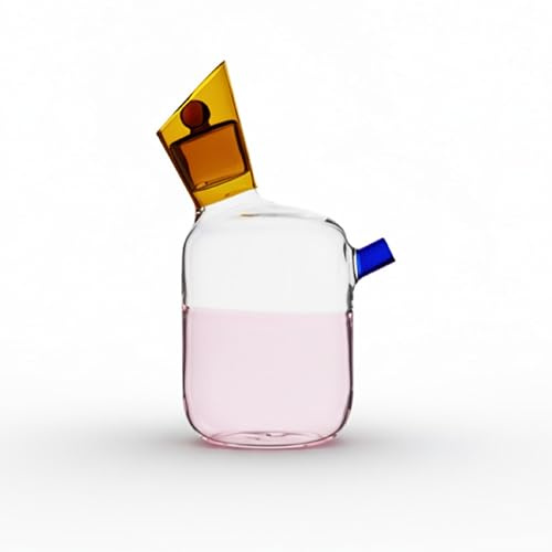 Baroni Home Ölkanne aus Borosilikatglas, zweifarbig, Küchenkanne mit Ausgießer, Glasstopfen mit Knopf, modernes und elegantes Design, 11 x 8 x 16 cm (Ambra)