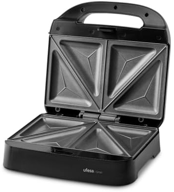 Ufesa Sandwichera Sinai 750W, 2 Sándwiches, Placas Triangulares Antiadherentes, Temperatura Automática, Compacta con Almacenamiento Vertical, Libre de PFOA, Cocina Saludable, Sistema Recogecables