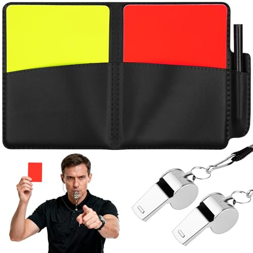 AYESY Fischietto,2 PCS Fischietti Sportivi In Acciaio Inox+Set di Cartellini Arbitro CalcioCartellini Rossi e Gialli con Fogli Portafogli Accessori per matite