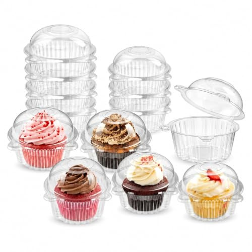LOMUHM 50 PCS Clear Plastic Cupcake Containers, Food Grade PET Reusable Dessert Holders with Stackable Design for Birthday Wedding Party Home Baking Food Storage