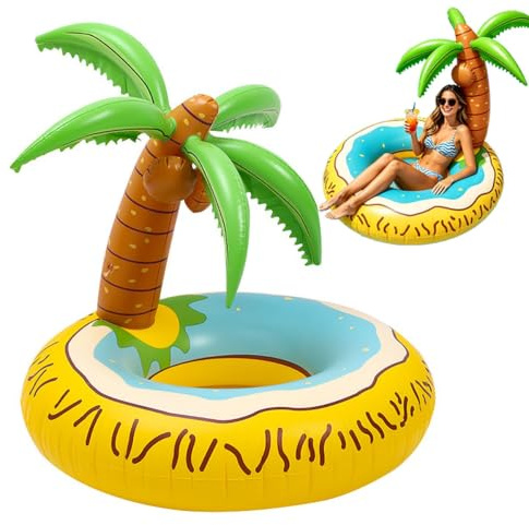 Isla De Agua con Fruta De Palma For Inflar, Anillo De Natación con Diseño De Palmera, Cómoda Zona De Baño En La Isla, Lago, Piscina Al Aire Libre, Jardín, Piscina, Sesión De Fotos