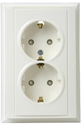 Kopp Malta 2-Fach-Schutzkontakt Steckdose Komplett-Gerät mit erhöhtem Berührungsschutz, Creme-weiß, 927601084