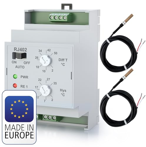 Interruptor diferencial de Temperatura ELEKTROBOCK RJ402 | para circulador y Sistema Solar - Carril DIN - con 2 sensores externos