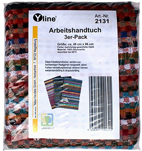Yline 3er Pack Arbeitshandtuch ca. 48 x 86 cm / 100% Baumwolle, gewürfelte Optik, Frotteehandtuch, Handtuch dunkel, Grubenhandtuch im SB Pack, 2131