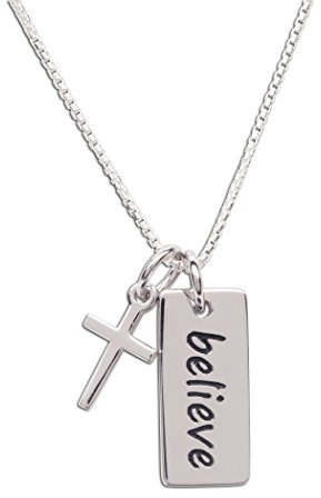 Cherished Moments Girl's 925 Sterling Silver Believe Necklace with Cross Charm for First Communion or Christmas Gift