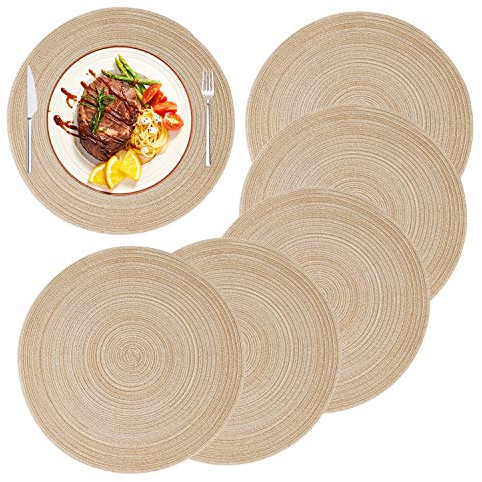 Tovagliette Tovaglia Rotonda Cotone Tappetini da Pranzo in Tessuto Resistente al Calore 36cm Antiscivolo Placemats Decorazioni per Matrimoni Eventi Festa Feste (Set di 6)