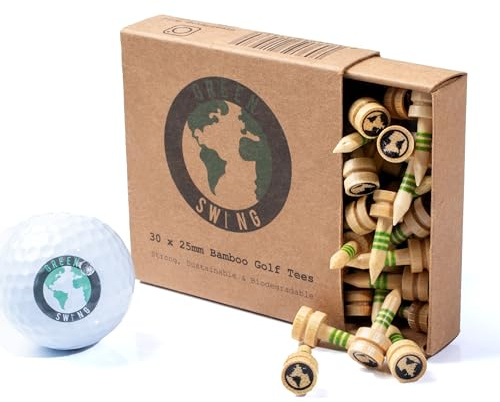 Green Swing Bamboo Golf Tees 25mm | Strong Sustainable Biodegradable | 30pcs | Green Castle Tees