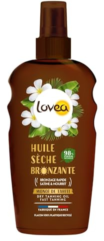 LOVEA - Huile Sèche Bronzante - Visage & Corps - Monoï De Tahiti - Bronzage Rapide, Doré Et Lumineux - Nourrissant & Résistant À L'Eau - Vegan - Fabriqué En France - 150 ml