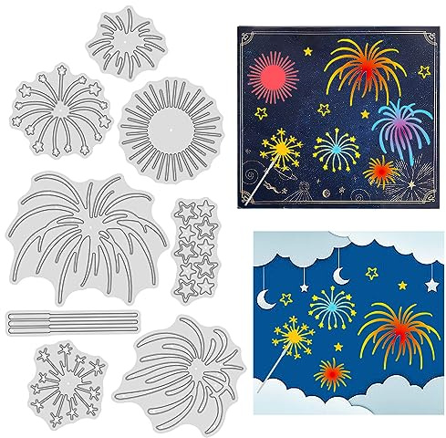 GLOBLELAND Firework Star Festival Stanzformen für Kartenherstellung, Dekoration und DIY Scrapbooking, Party Feiern Metallschablonen