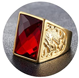 Dsnyu Ringe für Herren, Drache Phönix Ringe Punke mit Zirkonia, Edelstahl Ring Herren für Verlobung, Größe 60 (19.1) Goldrot