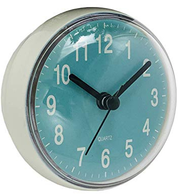 Verve Jelly Mini Shower Clock, Round Waterproof Wall Clock With Quiet Sweep Movement, Window Mirror Bath Bathroom Accessories, Blue, 2.8 * 2.8 * 1.7in