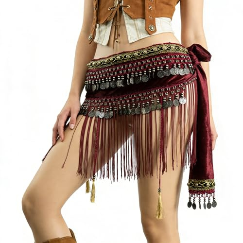 Wuchieal Belly Dance Tribe National Style Belt Tassel Hip Scarfs Velvet Waist…