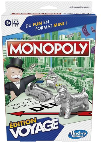 Monopoly Reise-Edition, tragbares Spiel für 2-4 Spieler, Reisespiel für Kinder ab 8 Jahren (französische Version)